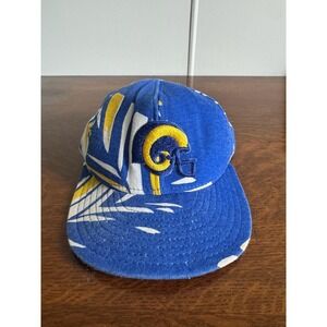 Vintage Los Angeles Rams Hat Snap Back Mens One Size Blue NFL Football Zubaz 90s